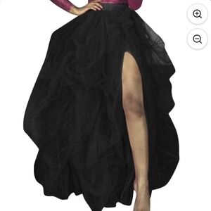 Black High-Slit Tulle Maxi Skirt - Women